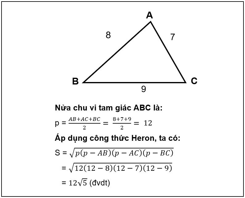 Công thức Heron là phương pháp tính diện tích tam giác khi biết độ dài ba cạnh