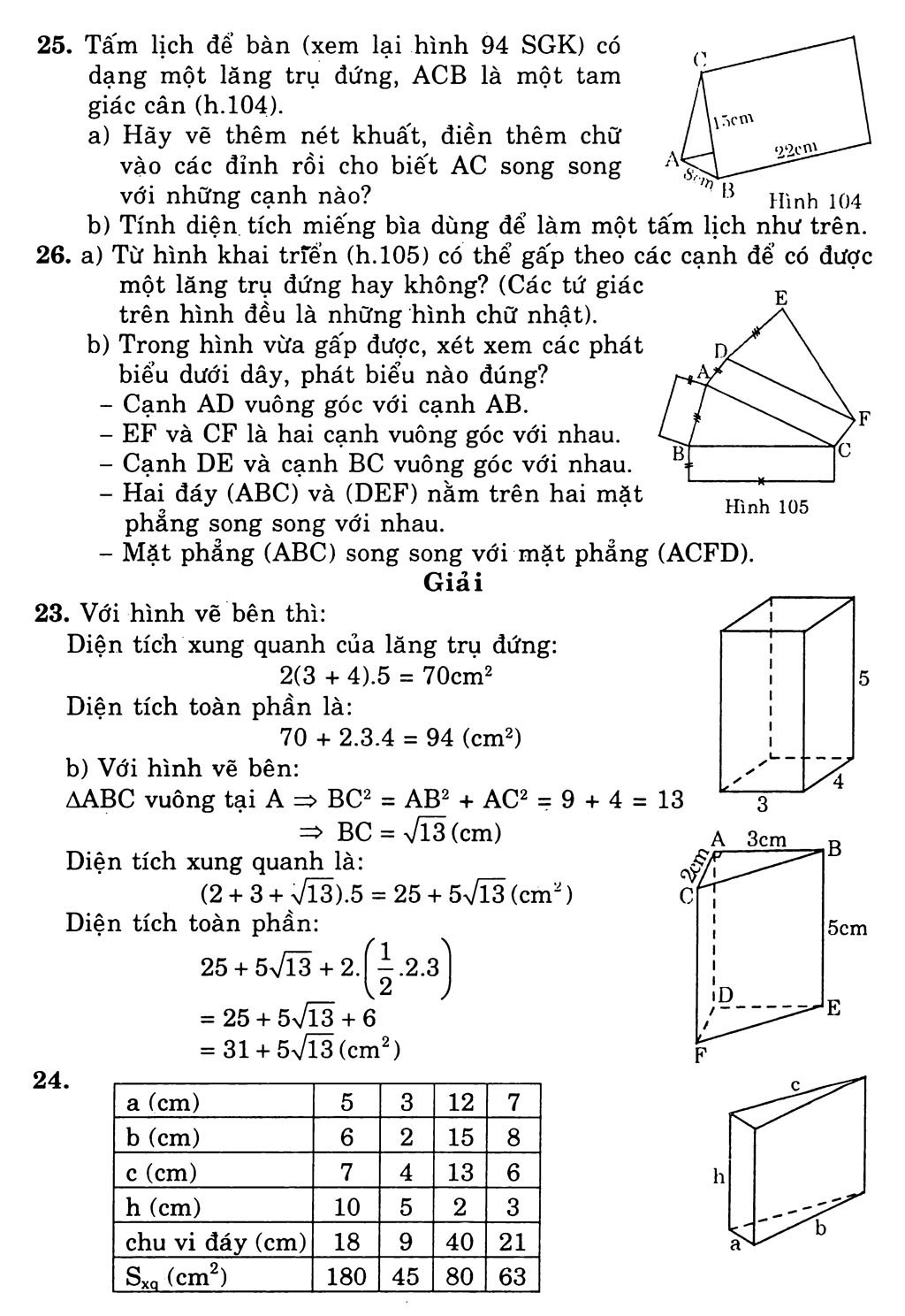 diện tích xung quanh lăng trụ