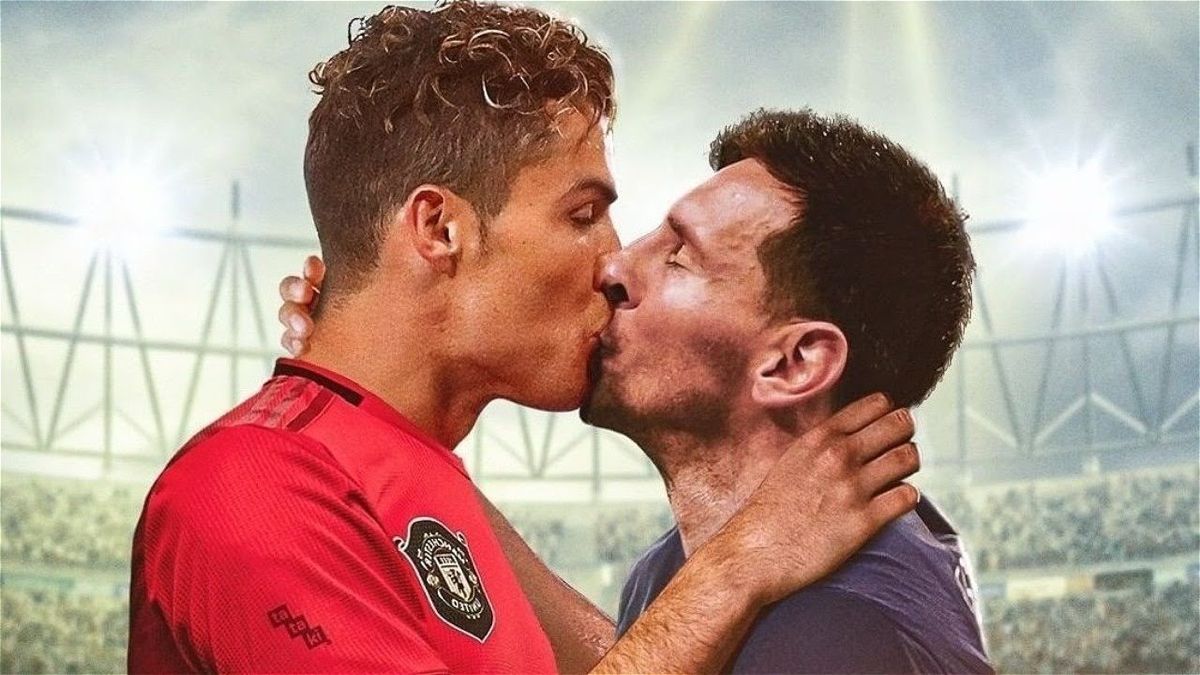 Ảnh chế Messi hôn Ronaldo