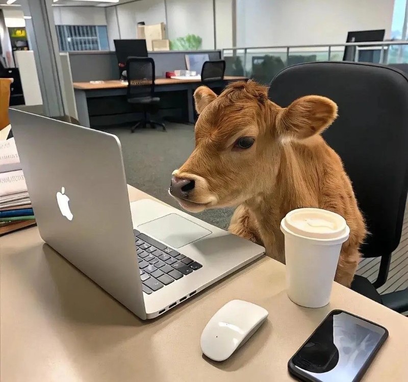 Bò ngồi máy tính