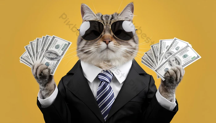 Meme mèo ngầu cầm tiền