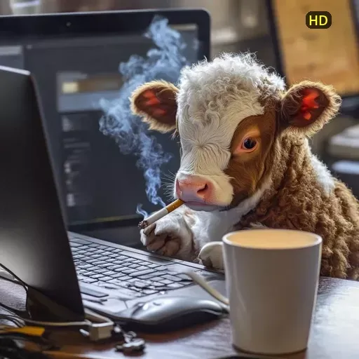 Bò ngáo ngồi trước máy tính