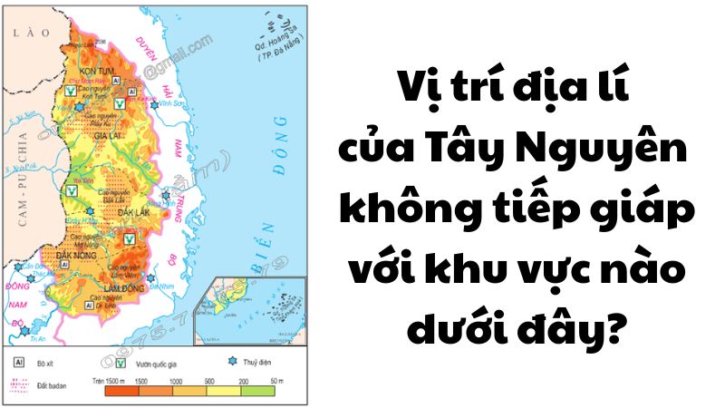 Vị trí địa lí của Tây Nguyên không tiếp giáp với khu vực nào dưới đây?