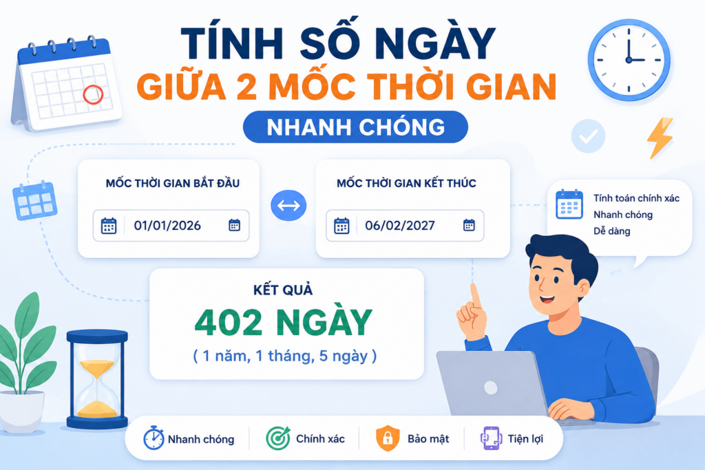 Tính số ngày giữa 2 mốc thời gian cụ thể dễ dàng